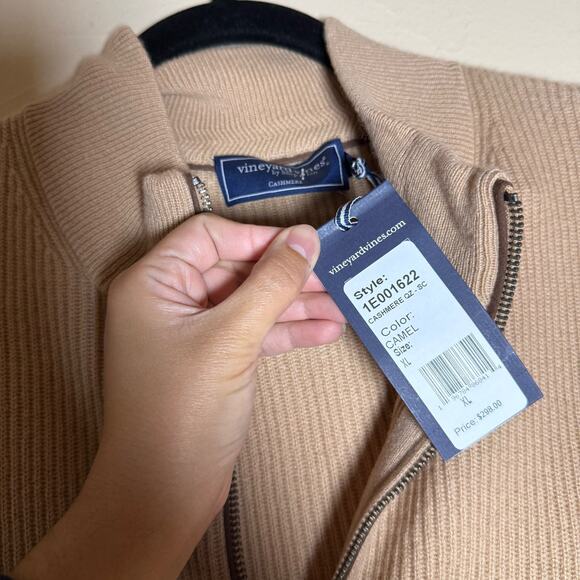 NWT Vineyard Vines 100% cashmere QZ-SC Fisherman Quater in Camel Zip XL - Picture 6 of 9